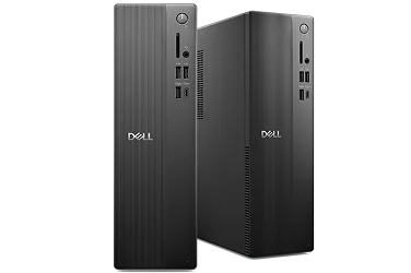 Two Dell Slim Desktop computers.