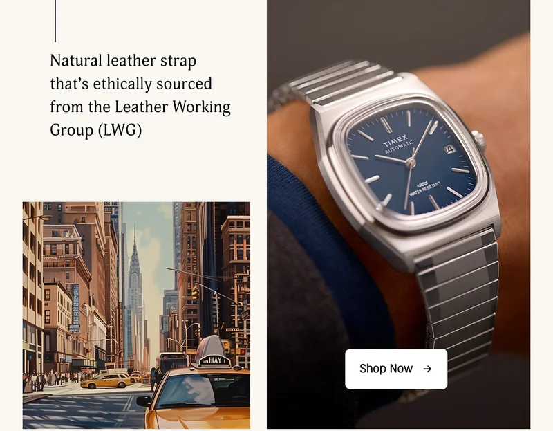 Natural leather strap that's ethically sourced from the Leather Working Group (LWG) | Shop Now