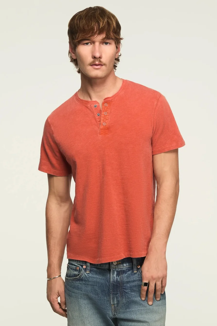 Image of Lucky Brand Weekend Jersey Henley - Men's Clothing Tops Tees Henley Shirt in Burnt Ochre