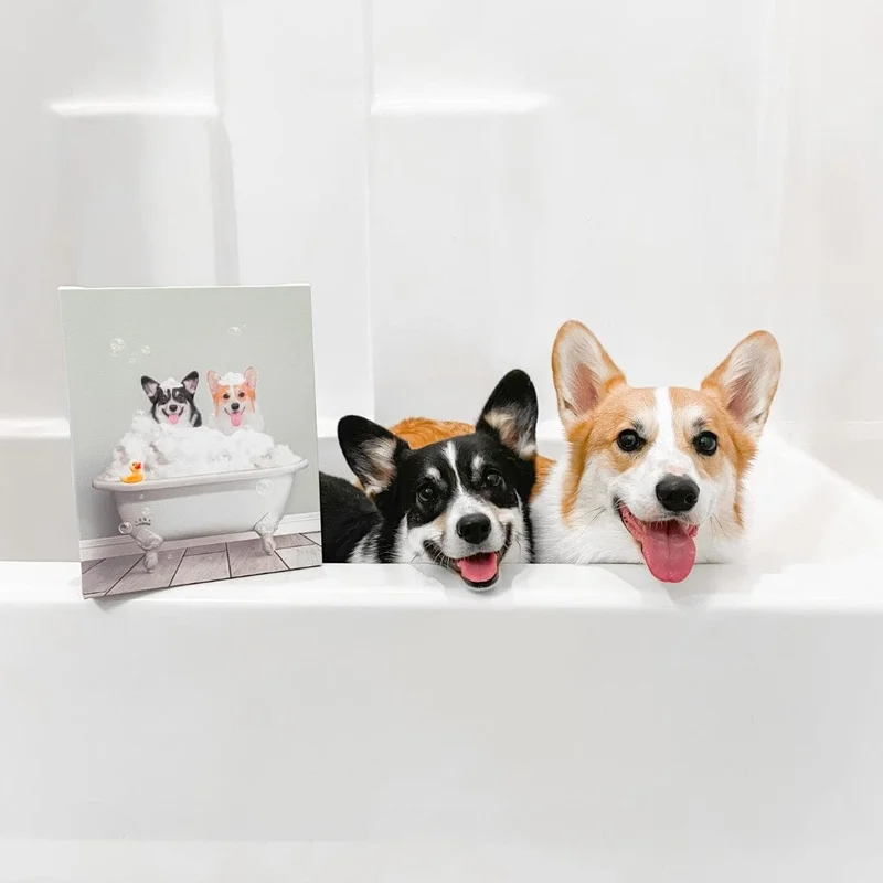 Image of Bath Tub Pet Portrait (Two Pets) - Custom Pet Art