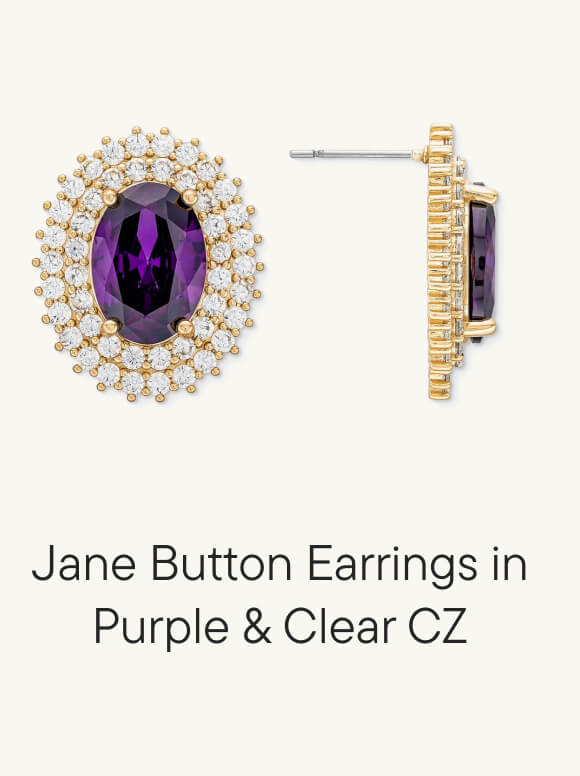 Jane Button Earrings in Purple & Clear CZ