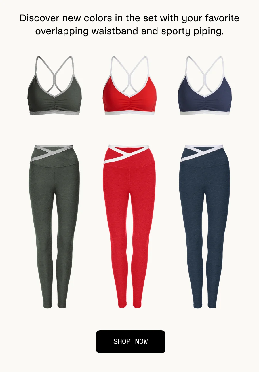 Discover new colors in the set with your favorite overlapping waistband and sporty piping.