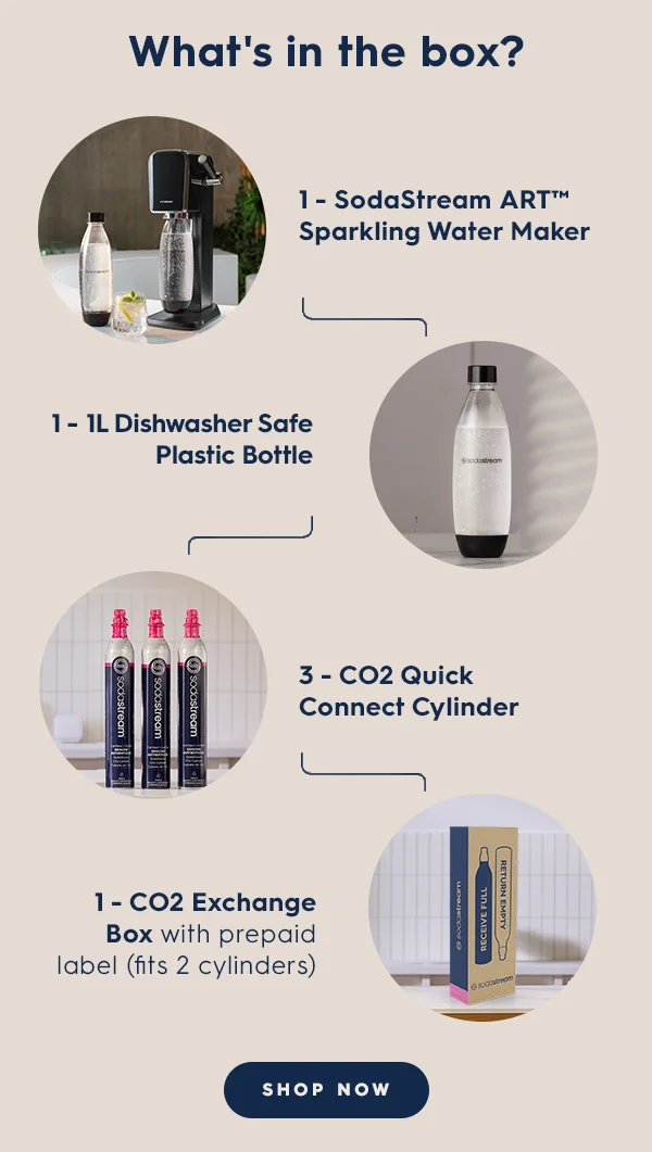 SodaStream Art™ sparkling water maker celebrates the art of making your own fresh sparkling beverages at home. SodaStream Art™ sparkling water maker celebrates the art of making your own fresh sparkling beverages at home.