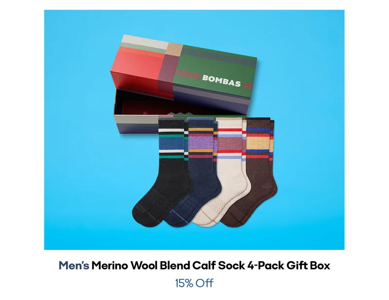 Men's Merino Wool Blend Calf Sock 4-Pack Gift Box
