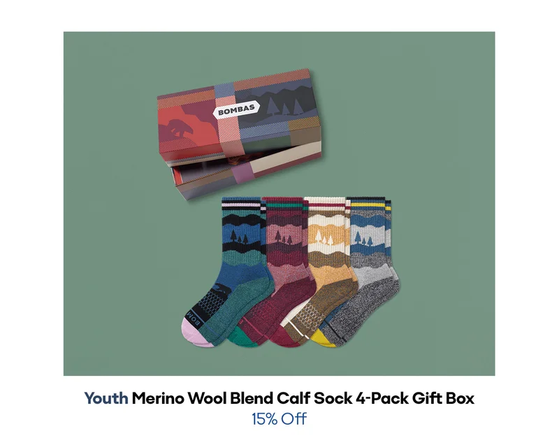 Youth Merino Wool Blend Calf Sock 4-Pack Gift Box