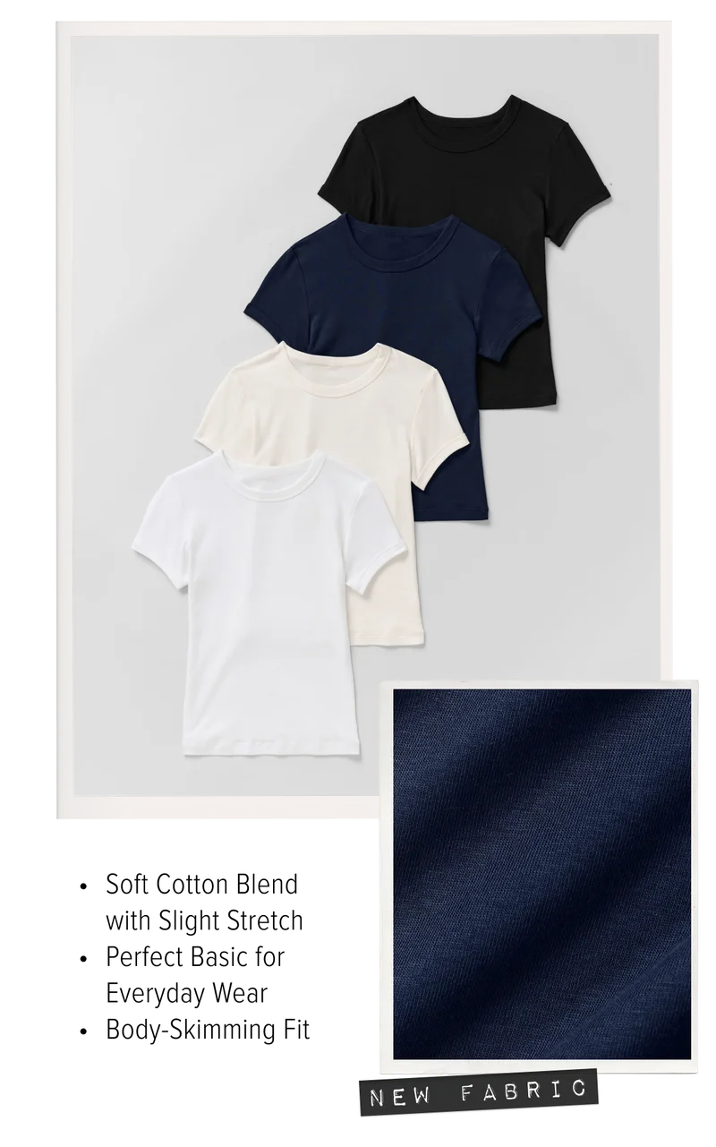 • Soft Cotton Blend with Slight Stretch • Perfect Basic for Everyday Wear • Body-Skimming Fit