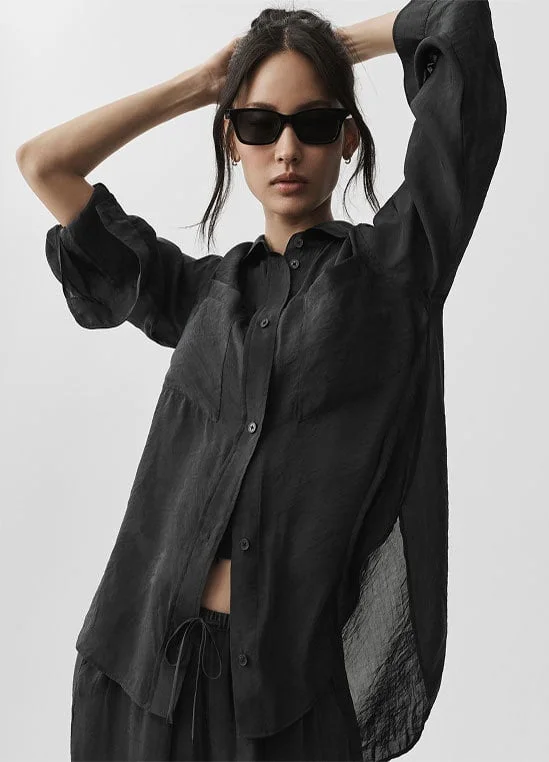 Semi-Sheer Golden Hour Button Down Long Sleeve