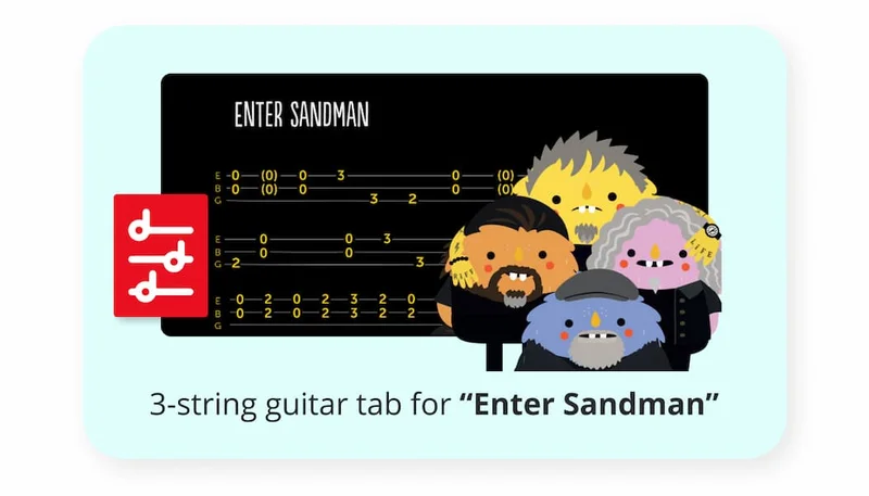 3-string guitar tab for “Enter Sandman”