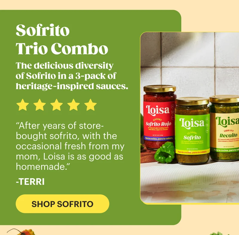 Sofrito Trio Combo The delicious diversity of Sofrito in a 3-pack of heritage-inspired sauces.  “After years of store-bought sofrito, with the occasional fresh from my mom, Loisa is as good as homemade.” -Terri ⭐⭐⭐⭐⭐  SHOP SOFRITO