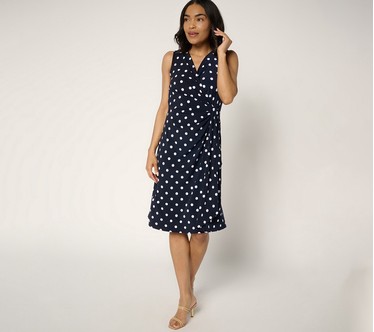 Susan Graver Regular Liquid Knit Faux Wrap Cascade Dress