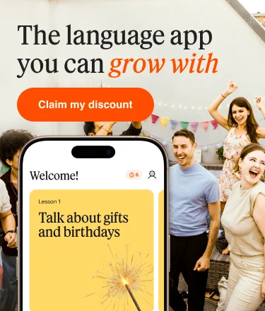 The language app you can grow with - Claim my discount - a photo of a group of people celebrating at a birthday party