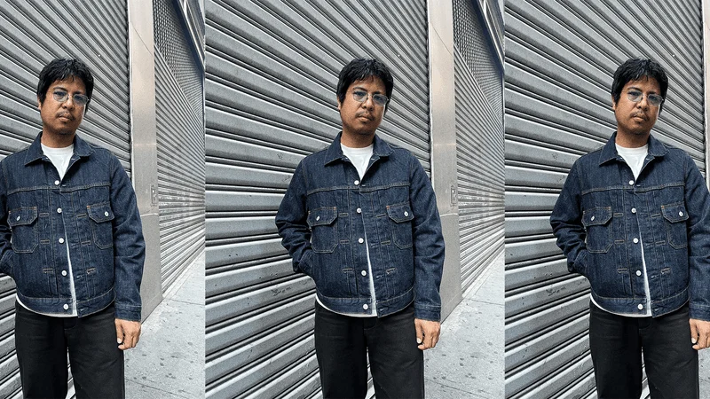 GQ style writer Gerald Ortiz wearing his $100 Gap denim jacket.