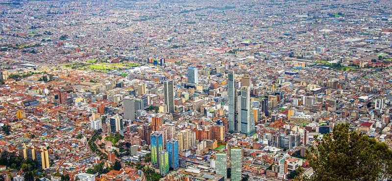Bogota, Colombia. Panoramic view of the city from Cerro de Monserrate on a cloudy day.