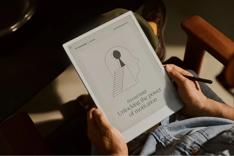Man reading workbook on reMarkable Paper Pro Man reading workbook on reMarkable Paper Pro