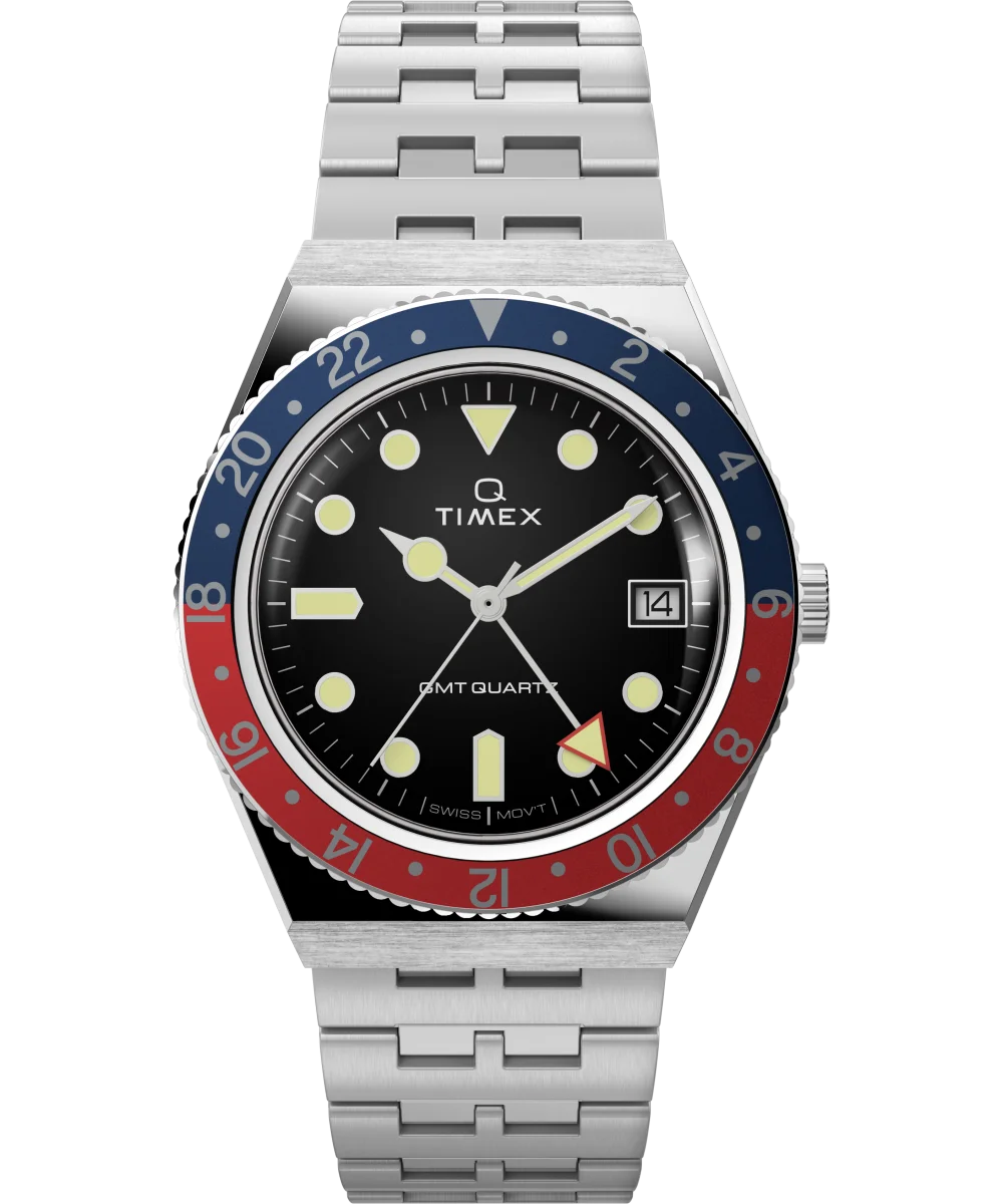 Image of Q Timex GMT 38mm Stainless Steel Bracelet Watch