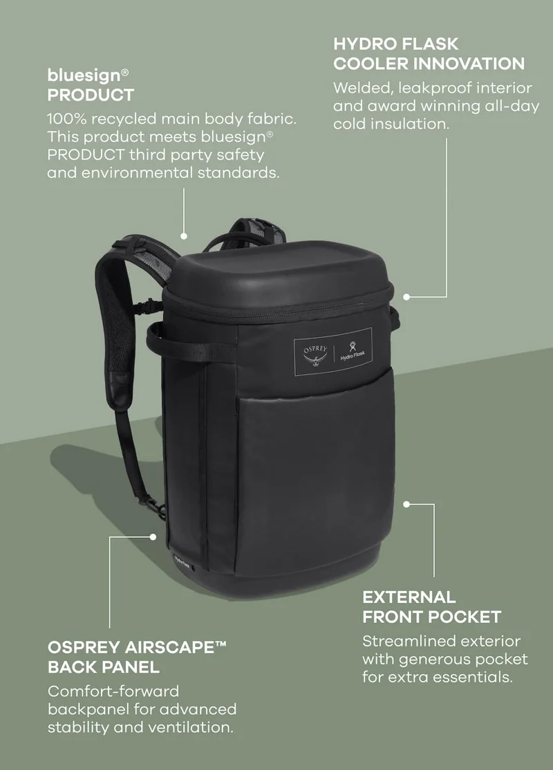 bluesign® PRODUCT. Hydro Flask Cooler INNOVATION. Osprey AirScape™ Back Panel. EXTERNAL FRONT POCKET