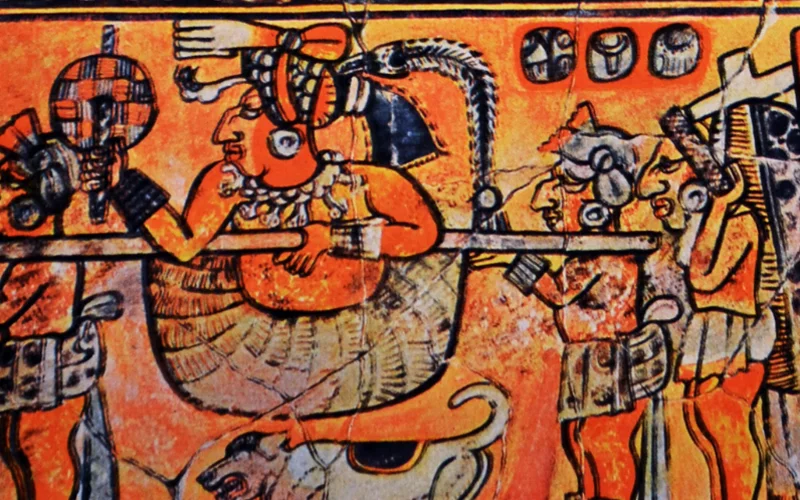 Some Maya vases depict dogs walking below a ruler's hammock, which has been interpreted as the dog escorting the ruler's burial procession into the afterlife. Some Maya vases depict dogs walking below a ruler's hammock, which has been interpreted as the dog escorting the ruler's burial procession into the afterlife.