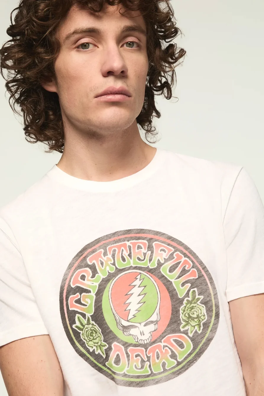 Image of Lucky Brand Grateful Dead Circle Tee - Men's Clothing Tops Shirts Tee Graphic T Shirts in Bright White