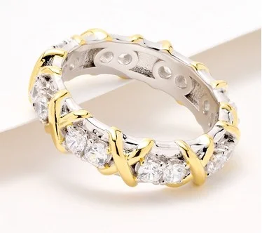Diamonique Two Toned XO Band Ring, Sterling Silver & 14k Plated