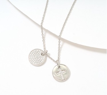 Diamonique Cross Charm Pendant Necklace, Sterling Silver