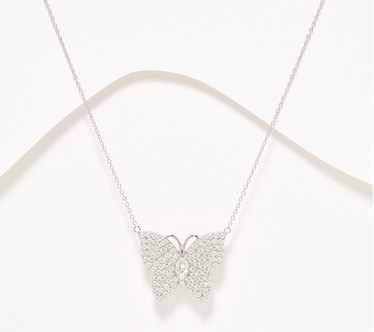 Diamonique x Jennifer Miller Pave Butterfly Necklace, Sterling Silver
