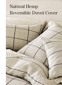 Natural Hemp Reversible Grid Duvet Cover
