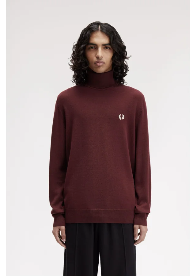 roll neck burgundy knit