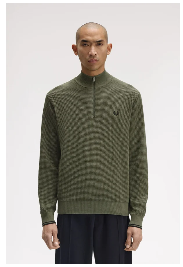 khaki knitted half zip sweatshirt