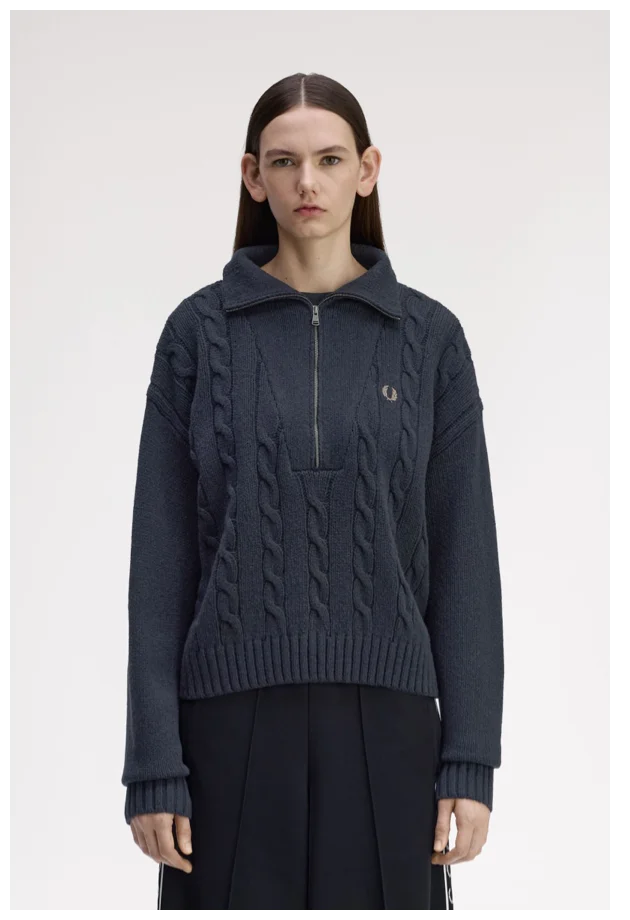 womenswear navy cable knit half zip jumper