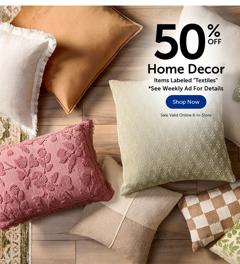 50% Off Home Decor - Items Labeled "Textiles"