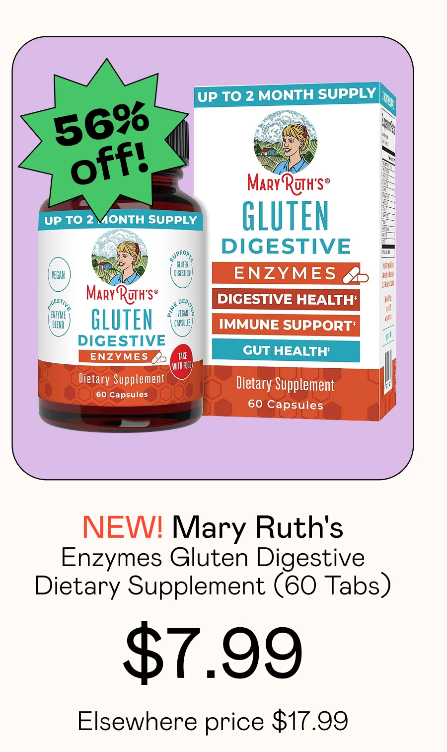 Enzymes Gluten Digestive Dietary Supplement - 60 Tablets