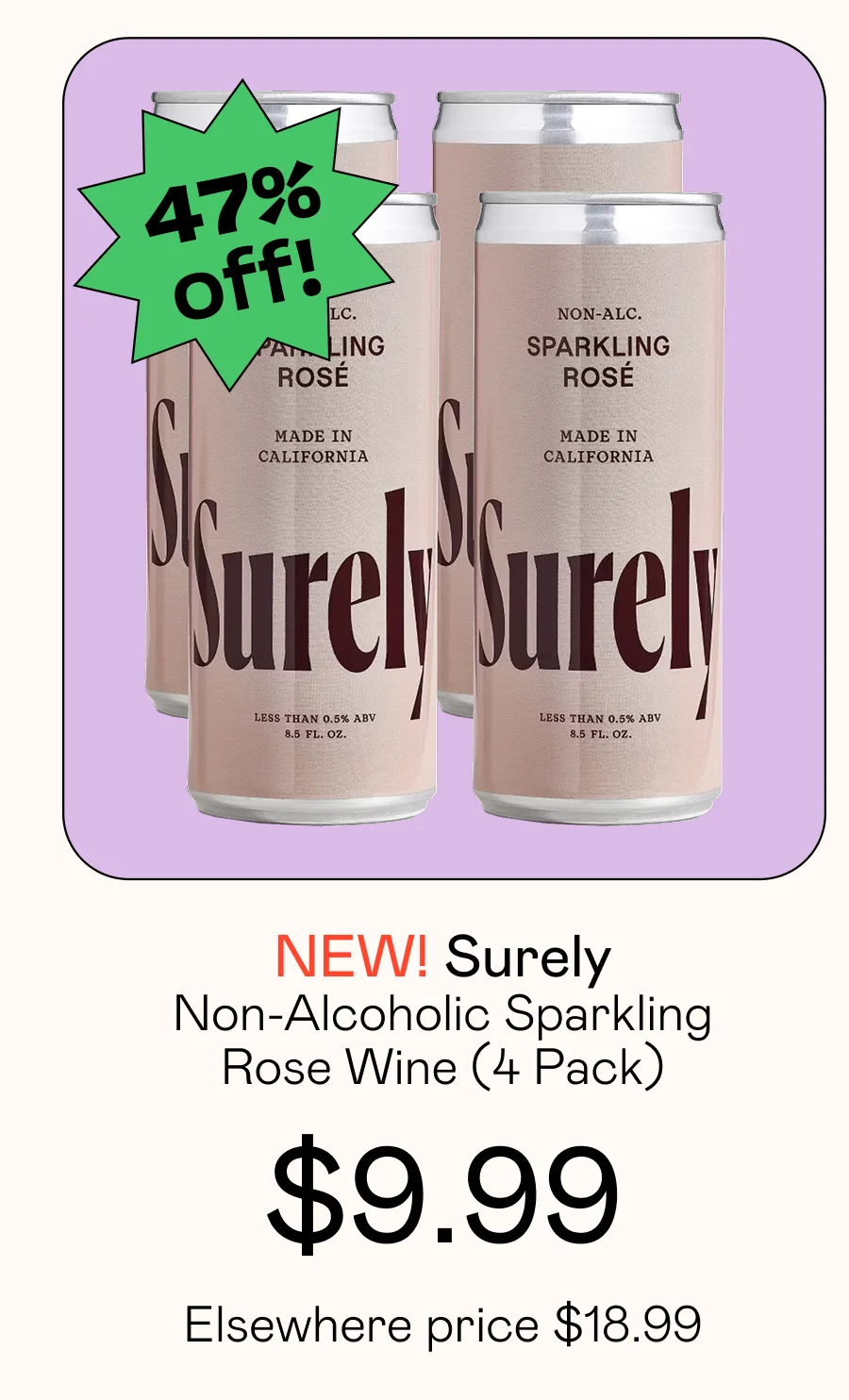 Non-Alcoholic Sparkling Rose Wine (4 Pack)