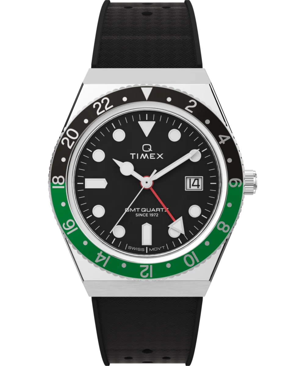 Image of Q Timex®&nbsp;GMT 38mm Synthetic Rubber Strap Watch