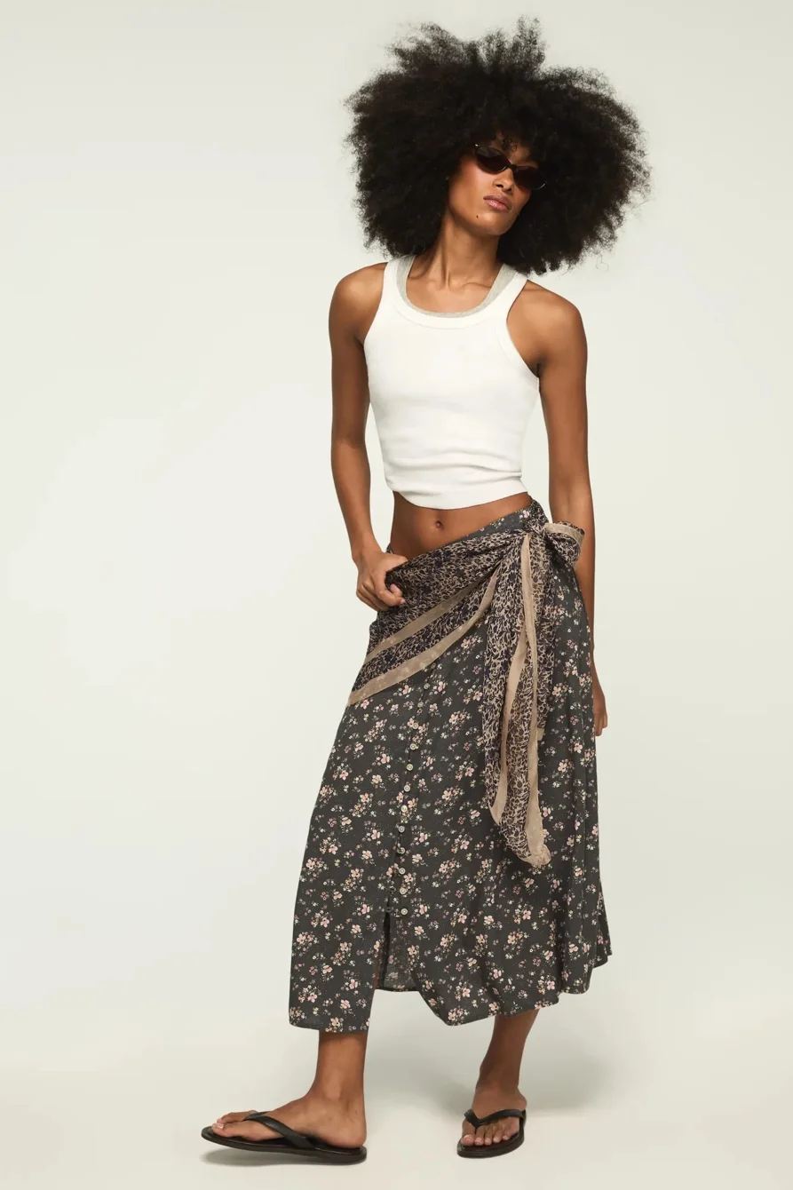 Image of Lucky Brand Simone Midi Skirt - Women's Midi Skirts in Black Floral