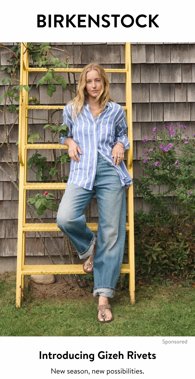 Woman wearing the Birkenstock Gizeh Rivets sandal.