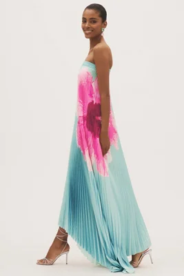 L'IDÉE Bisous Strapless Pleated Column Maxi Dress