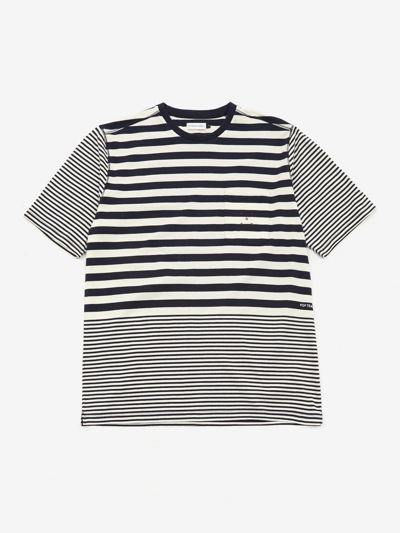 Image of Pop Trading Company Striped Pocket T-Shirt - Navy/Off White