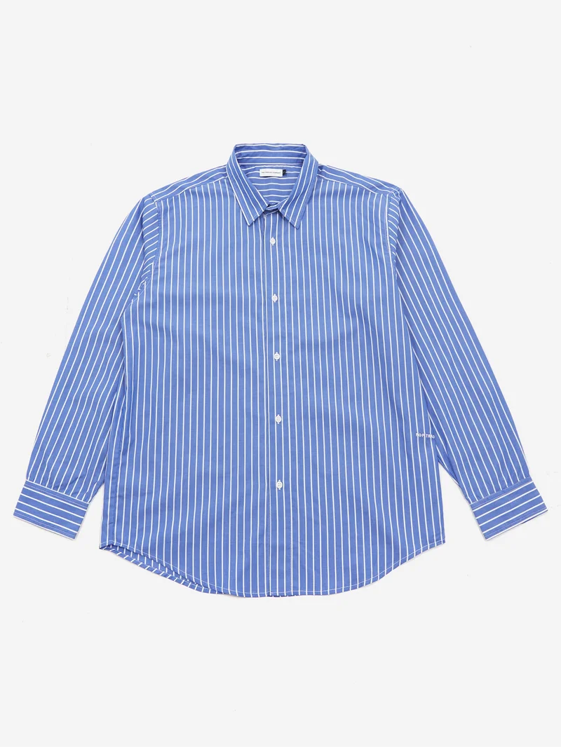 Image of Pop Trading Company Logo Striped Shirt - Blue