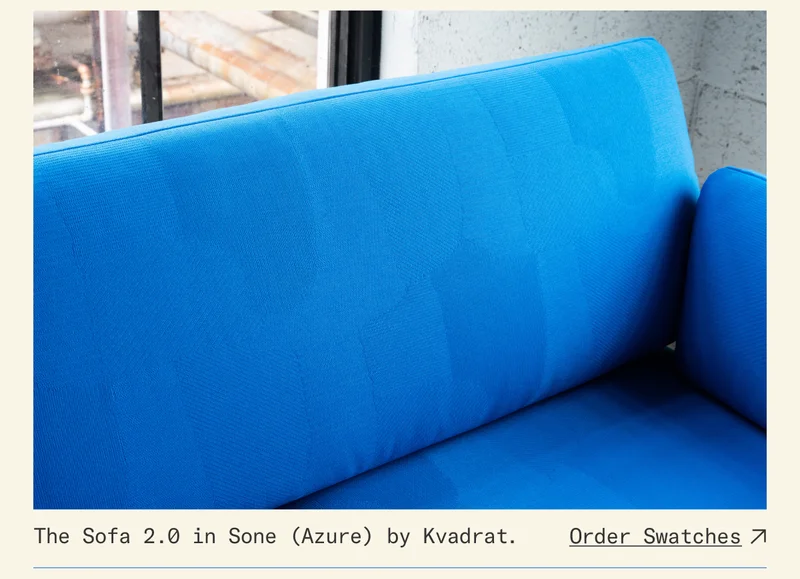 All in the details: The Sofa 2.0 in Sone (Azure) by Kvadrat. Order swatches.
