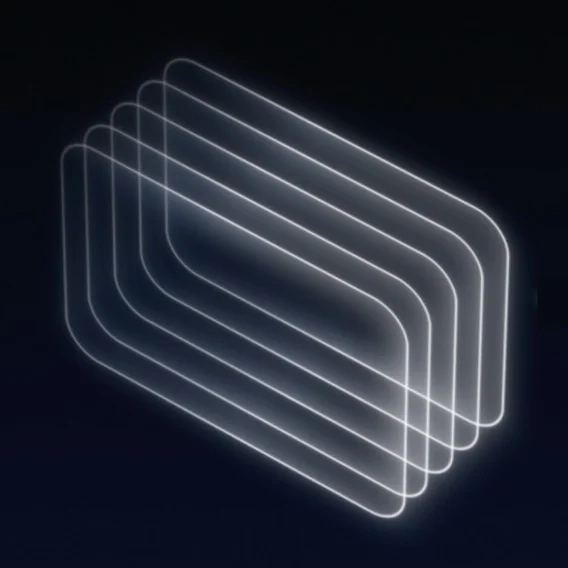 A series of thin, light gray, rounded rectangular outlines overlap and recede diagonally into the dark background, creating a layered, geometric effect.
