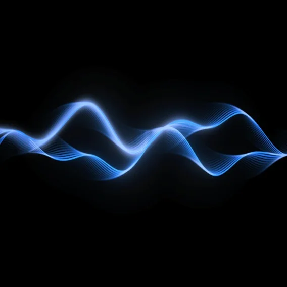 A digital image shows undulating blue waves on a black background. The waves resemble sound or electric waves, with varying amplitudes and frequencies, creating a sense of dynamic movement across the frame.