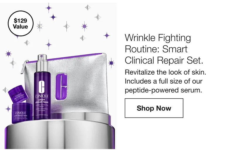 $129 Value | Wrinkle Fighting Routine: Smart Clinical Repair Set. Revitalize the look of skin. Includes a full size of our peptide-powered serum. | Shop Now