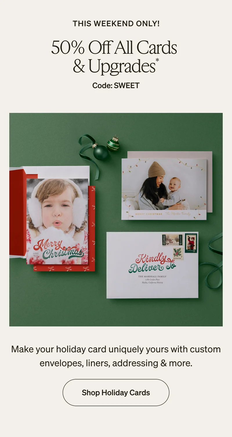 Free Shipping (No Min) + 50% cards & upgrades