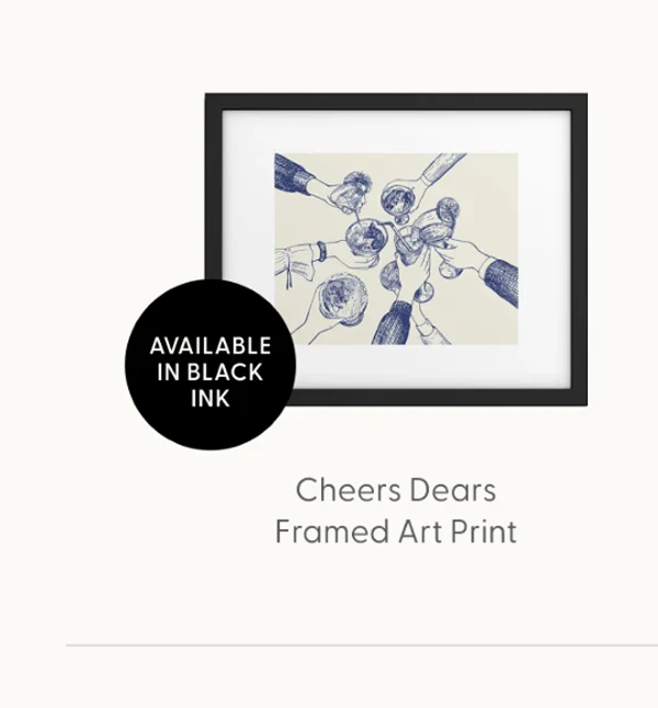 Cheers Dears - Blue Vintage Cocktails Illustration Framed Art Print