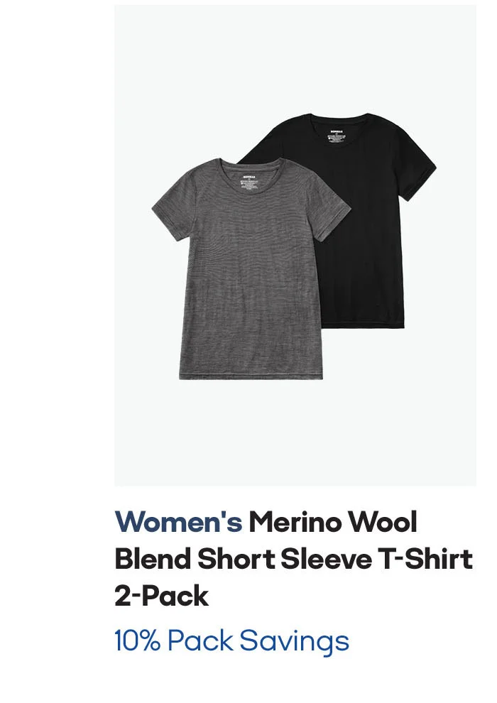 WOMEN'S MERINO WOOL BLEND SHORT SLEEVE T-SHIRT 2-PACK | 10% PACK SAVINGS