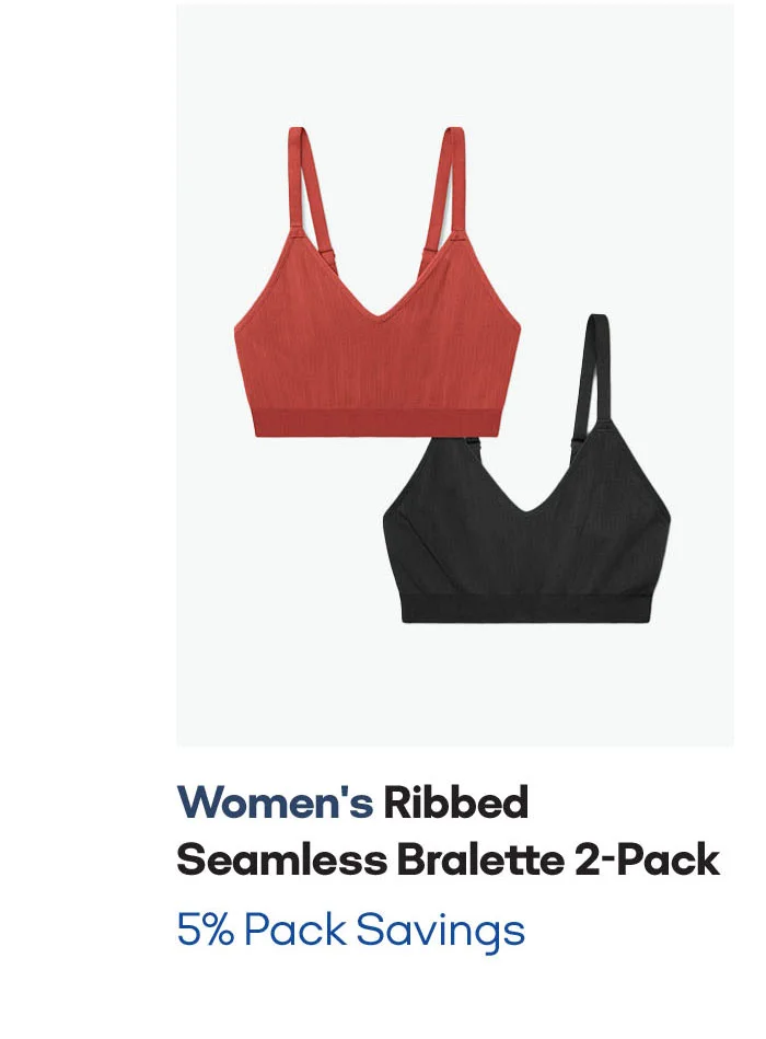 WOMEN'S RIBBED SEAMLESS BRALETTE 2-PACK | 5% PACK SAVINGS