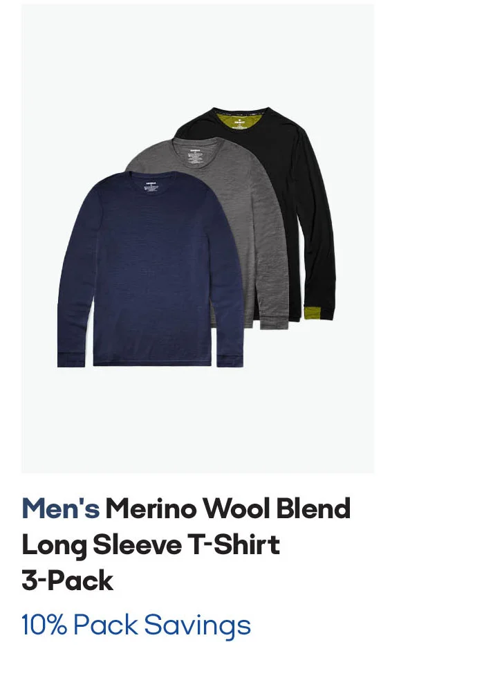 MEN'S MERINO WOOL BLEND LONG SLEEVE T-SHIRT 3-PACK | 10% PACK
