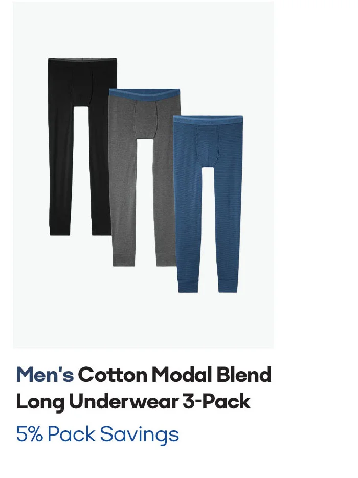 MEN'S COTTON MODAL BLEND LONG UNDERWEAR 3-PACK | 5% PACK SAVINGS