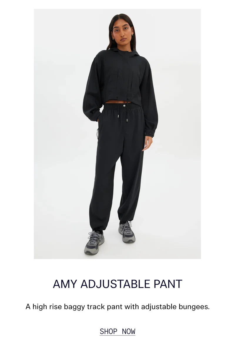 Amy Adjustable Pant  |  A high rise baggy track pant with adjustable bungees.   |   SHOP NOW