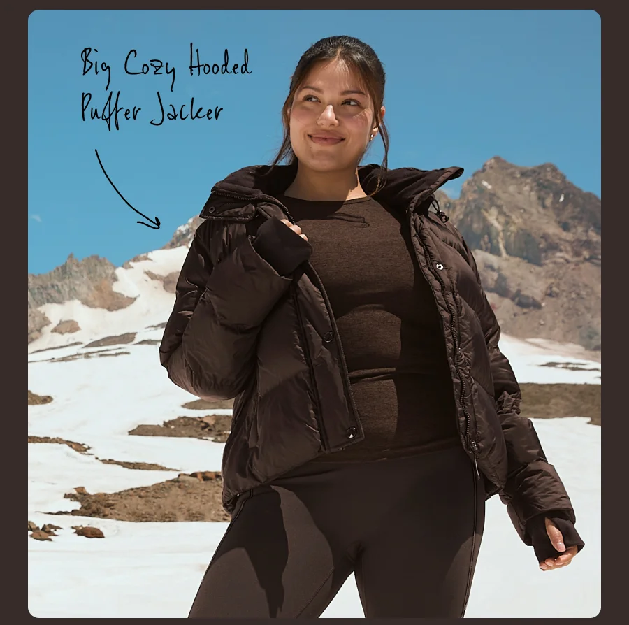 Big Cozy Hooded Puffer Jacket in Dark Chocolate